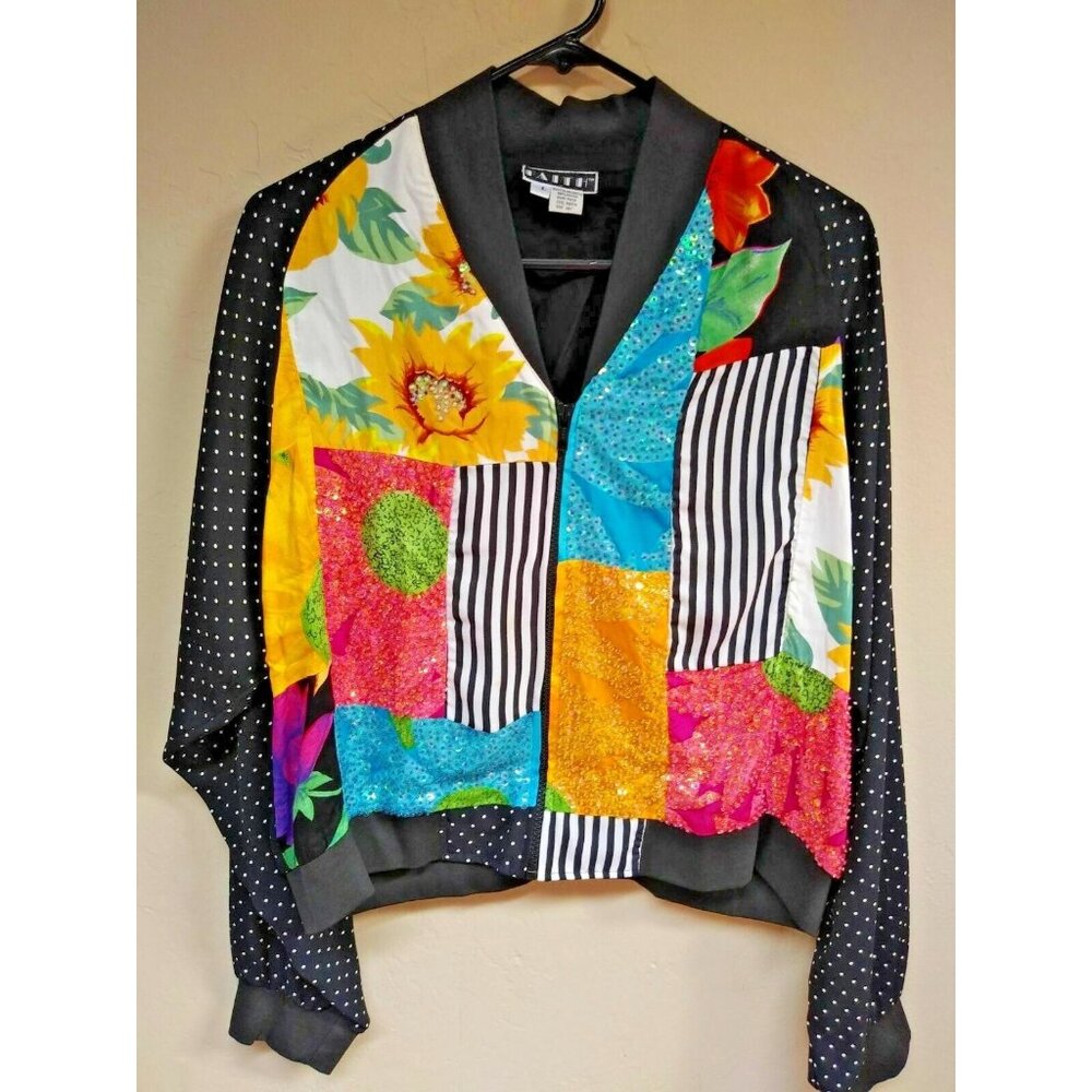 Faith Women's Size Large Zip Front Sequin Embellished Polka Dots Bomber Jacket